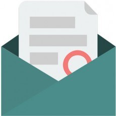Иконка: из бирюзового конверта выглядывает белый лист с текстом и красным кружком
